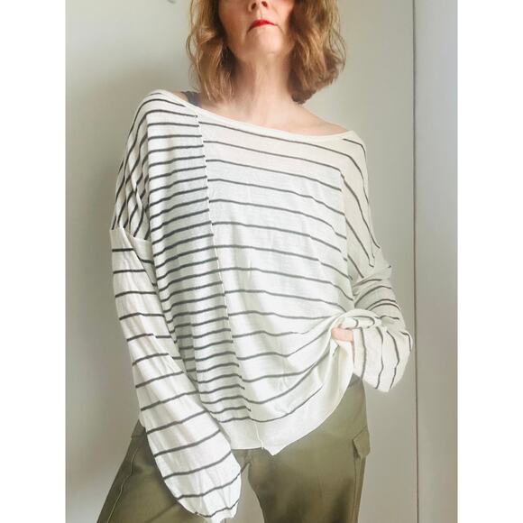 Designer AllSaints Wool Pullover Oversized Black & White Striped Sweater SZ M - Picture 5 of 7